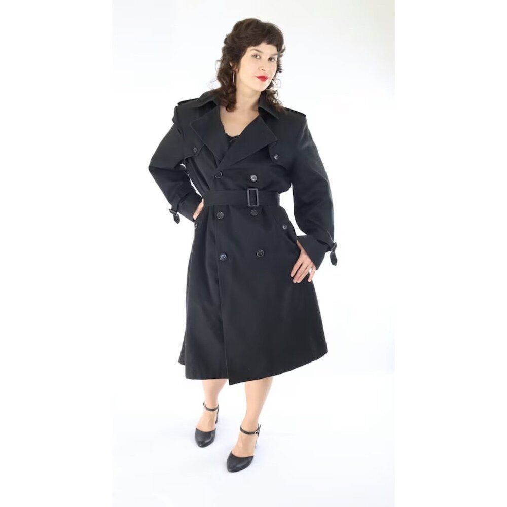 Towns by London Fog Women Black Trench Coat With Removable Faux Fur Lining 38R